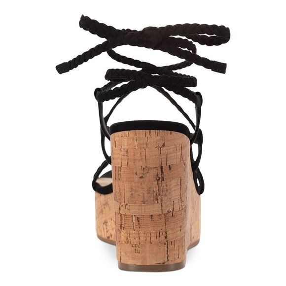 SUN STONE Womens Black 1-1/2" Platform Trinnie Toe Wedge Heeled Sandal 10 M - Picture 2 of 4